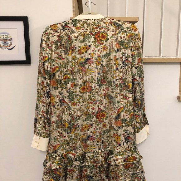 Tory Burch Gold Thread Floral Print Ruffle Dress - Picture 4 of 6